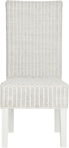 Miniatura 11 de SAFAVIEH Muebles - Juego de 2 sillas de comedor de mimbre Arjun - Blanco lavado - Ratán - Diseño tejido costero - Ideal para comedor, cocina, altura