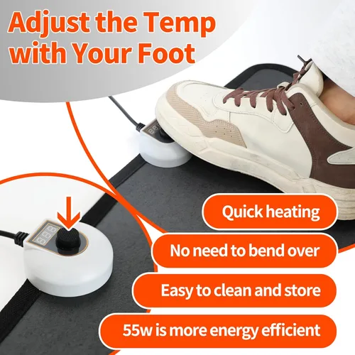 Miniatura 5 de Alfombrilla térmica para debajo del escritorio para calentador de pies, 7 ajustes de temperatura y almohadilla térmica de 55 W, reposapiés