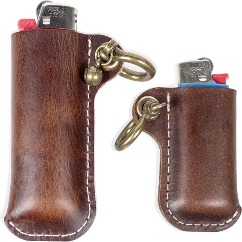 Miniatura 9 de HUMWE BIC - Funda para encendedor de cuero para encendedor de tamaño estándar, funda de cuero genuino con grilletes de herradura de metal