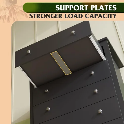 Miniatura 7 de WLIVE Cómoda de madera con 5 cajones, cómoda negra de 45 pulgadas de alto para dormitorio, cómoda, armario de almacenamiento y cajones organizadores