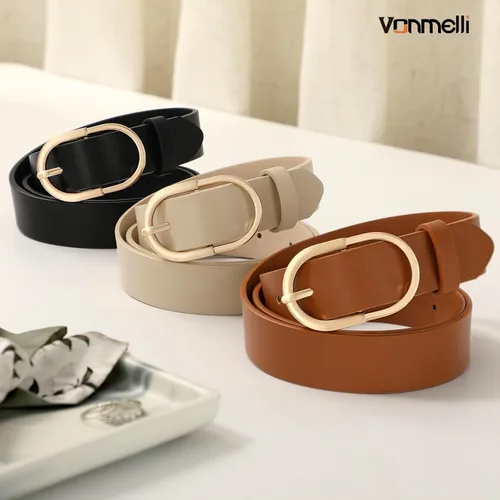 Miniatura 35 de VONMELLI Paquete de 3 cinturones de mujer para pantalones vaqueros, cinturón de vestir con hebilla dorada