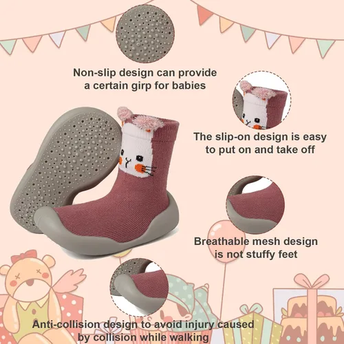 Miniatura 3 de Zapatos de calcetín para bebé, suela de goma suave, antideslizante, para interiores, para bebés, niños y niñas, zapatos de entrenamiento