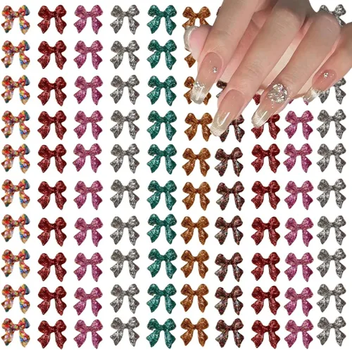 Decoración de uñas con lazo 3D, 100 piezas de accesorios de uñas con purpurina colorida, lazos para uñas para resina acrílica, diseño de arte de