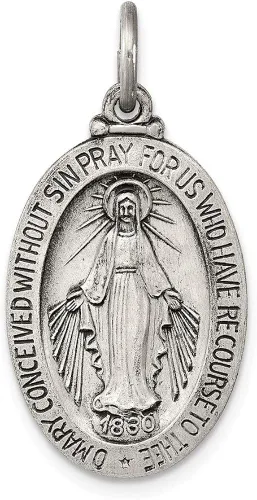 Colgante de plata de ley 925 con diseño vintage de Virgen María antigua y reza por nosotros medalla milagrosa medalla de maría 1102in x 0748in Metal
