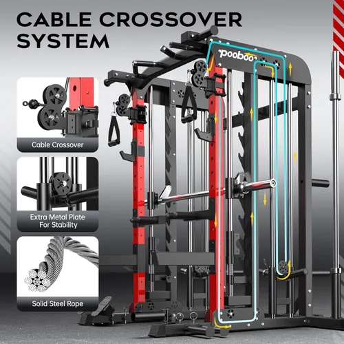 Miniatura 3 de pooboo Multi-Functional Machine Power Cage, 2000LB Squat Rack, LAT-Pull Down System, Dual Pulley Cable Crossover System, Home Gym Workout Machine