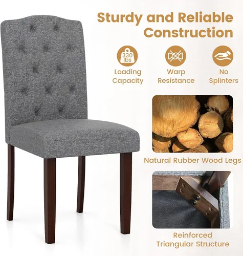 Miniatura 4 de GOFLAME Juego de 4 sillas de comedor tapizadas, sillas Parson tapizadas de tela con botones con patas de madera de goma, asiento acolchado y Gris