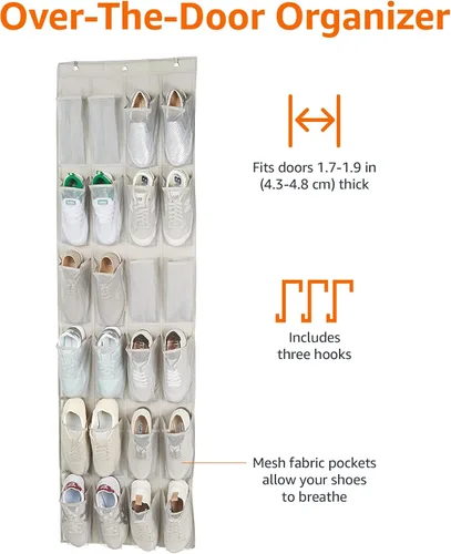 Miniatura 7 de Amazon Basics - Organizador de zapatos de tamaño mediano para colgar sobre la puerta de 24 bolsillos Sobre la puerta