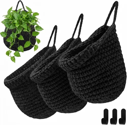 Miniatura 22 de Honeydak Cestas colgantes de pared bohemias para cocina, paquete de 3 cestas de lágrima con ganchos, almacenamiento de frutas, cebollas, verduras
