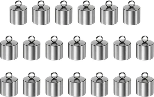 Miniatura 15 de HARFINGTON 20 tapas de extremo de cordón de 0.059 in de identificación de acero inoxidable para manualidades, pulseras, collares, borlas, tono dorado