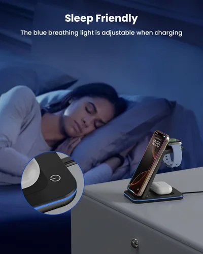 Miniatura 5 de Soporte de cargador inalámbrico, estación de carga inalámbrica rápida 3 en 1 para Apple Watch 11/9/8/7/6/SE/5/4/3/2, Airpods 3/2/Pro, iPhone Negro