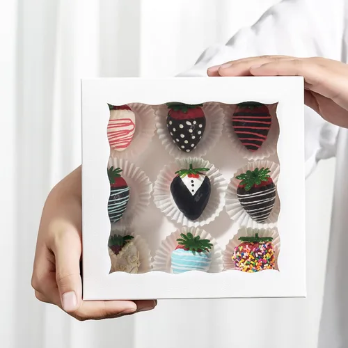 Miniatura 7 de RomanticBaking Paquete de 24 cajas de panadería (no incluye alimentos) de 7 x 7 x 2 1/2 pulgadas, cajas de fresas cubiertas de chocolate blanco