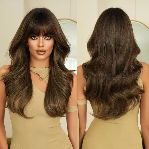 7JHH WIGS Pelucas de 24 pulgadas de largo, ondulado, color castaño oscuro, rubio, con raíces oscuras, rizado, afro, grande, flexible, esponjoso,