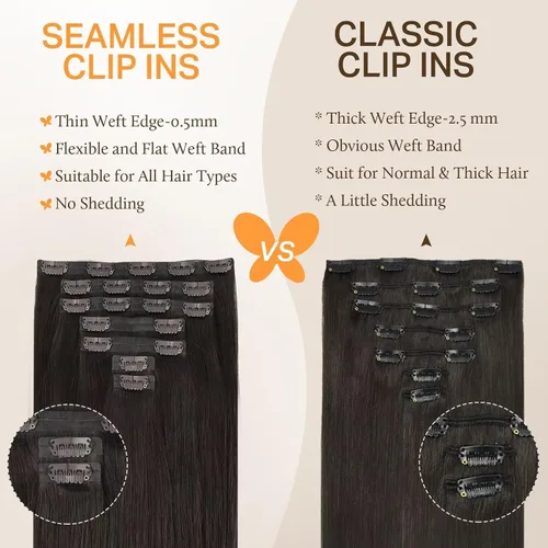 Miniatura 5 de DOORES Extensiones de cabello con clip invisible, marrón oscuro 130g 7 piezas 18 pulgadas, extensiones de cabello grueso virgen para mujeres, trama