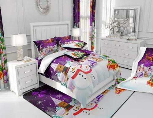 Miniatura 8 de Manfei juego de sábanas de Navidad tamaño completo, juego de ropa de cama con árbol de Navidad en forma de muñeco de nieve para la decoración