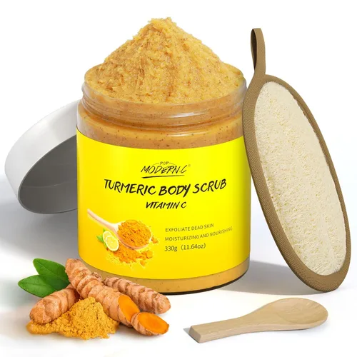 POP MODERN.C Exfoliante corporal de cúrcuma y vitamina C para eliminar la piel muerta, mejora las manchas oscuras, acné, exfoliante orgánico natural