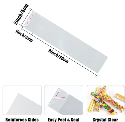 Miniatura 5 de SUREHOME Bolsas para barra de pretzel, 100 bolsas de pretzels de 2 x 8 pulgadas, bolsas individuales transparentes resellables y autosellables