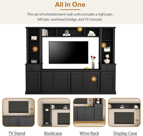 Miniatura 2 de Merax Minimalist 103" Entertainment Wall Unit Set with Overhead Bridge for TVs Up to 75", Modern Large Media Console with Adjustable Shelves, Ample