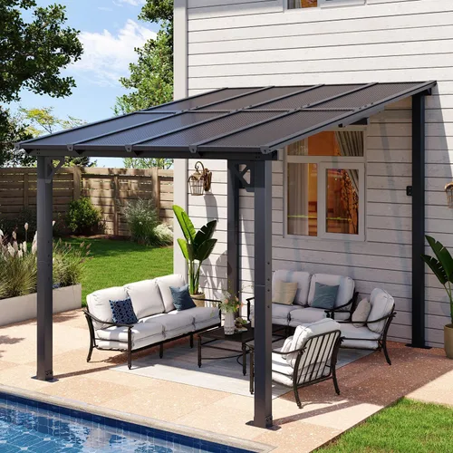 Miniatura 12 de Aoxun Pérgola de 8 x 5 pies para patio, cenador con techo inclinado, pérgola para parrilla grande montada en la pared, toldos resistentes