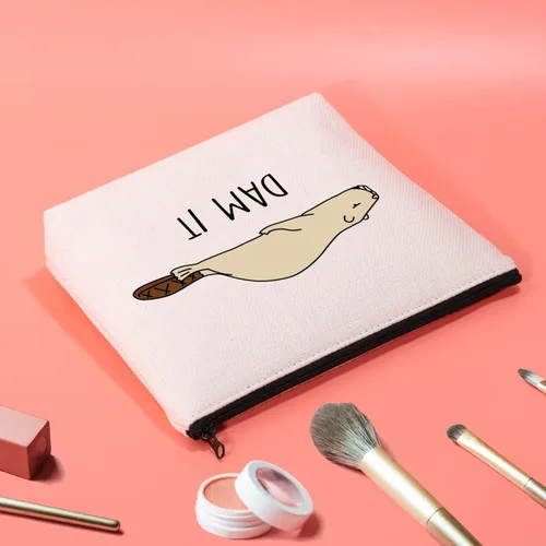 Miniatura 4 de JXGZSO Bolsa de cosméticos de castor divertido Beaver Lover, regalo para amantes del roedor, bolsa de maquillaje, Con la leyenda "Dam It
