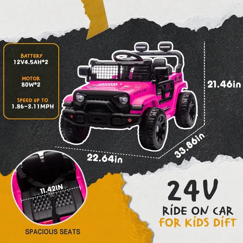 Miniatura 2 de Vehículo de Paseo Eléctrico de 24 V, Vehículo de Paseo para Niños Pequeños con Control Remoto para Padres, Auto Eléctrico de 200 W para Niños de 2 a