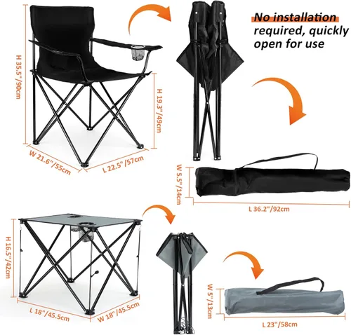 Miniatura 3 de Leonyo Paquete de 2 sillas de campamento para adultos, sillas de césped con mesa, sillas plegables resistentes para exteriores, sillas deportivas