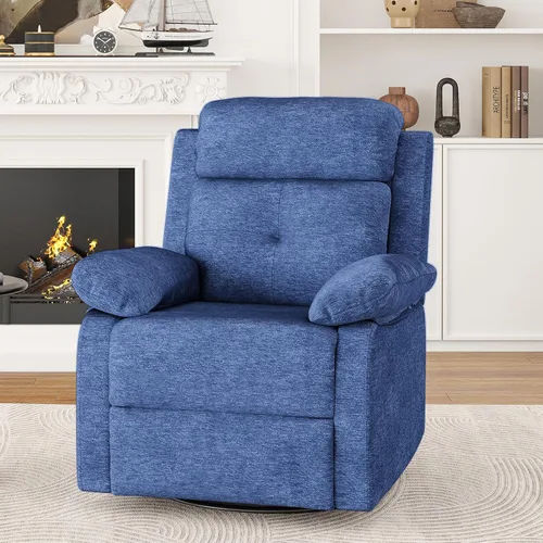 Miniatura 10 de Silla reclinable giratoria pequeña para adultos y mujeres, para espacios pequeños, dormitorio, sala de estar Azul