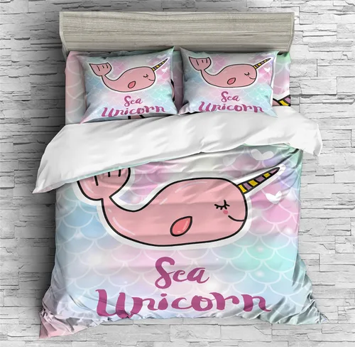 Miniatura 2 de REALIN Narwhal Cartoon Animal Duvet Cover Set Cute Marine Animals Bedding Girl Boy Kids Bed Sets 2/3/4PCS Quilt Covers/Sheets/Pillow