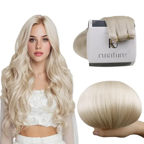 Miniatura 18 de RUNATURE Extensiones de cabello humano rubio con trama para coser, para mujer, añade volumen al cabello, 12 pulgadas, 2.47 onzas (2.47 oz), reflejos