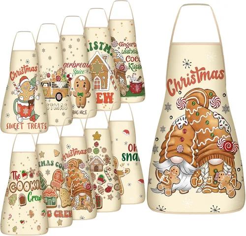Toulite 10 Piezas Delantal de Navidad Ajustable Delantales de Cocina para Cocinar Delantal BBQ Babero Delantal de Chef Divertido para Mujeres