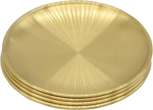 Miniatura 8 de 6 Piezas Bandejas Circulares para Baratijas de 5.5 Pulgadas, Acero Inoxidable Dorado, para Bandejas de Servir Almacenamiento de Toallas Plato