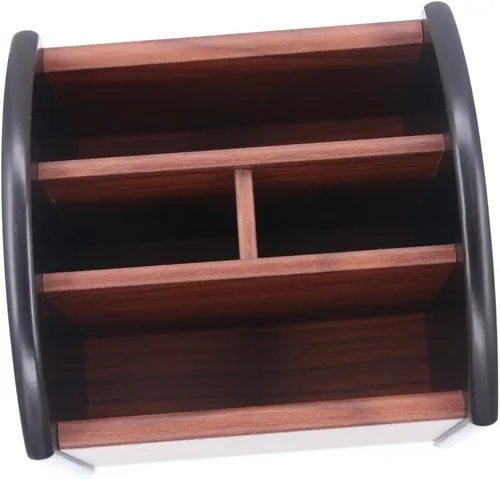 Miniatura 5 de Coideal Soporte de madera para control remoto, organizador de lápices giratorio de madera, organizador de suministros de oficina de escritorio