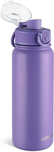 Miniatura 13 de GOPPUS Botella de agua de acero inoxidable aislada de 20 oz sin BPA, excelente para viajes, con tapa para beber - A prueba de fugas y sudor con tapa
