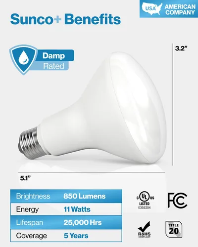 Miniatura 7 de Sunco - Paquete de 12 bombillas LED BR30, bombillas empotradas, bombilla de inundación para interiores, 850 LM, 11 W (equivalente a 65 W), blanco