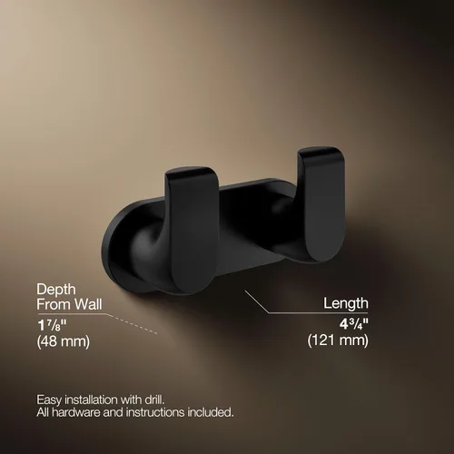 Miniatura 3 de Kohler 97500-BL Avid Gancho doble para bata, negro mate Mate negro