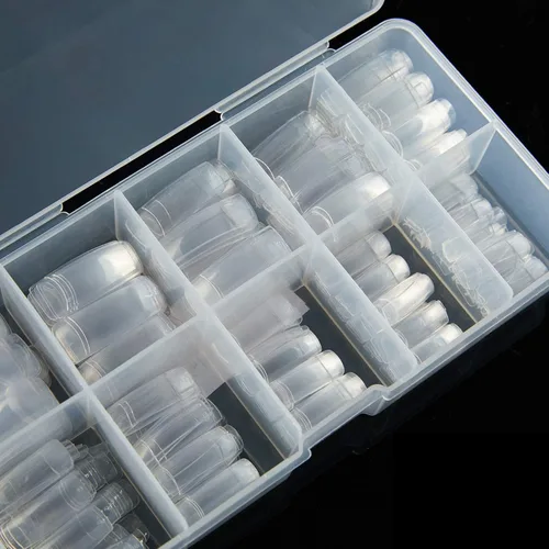 Miniatura 2 de Puntas de uñas postizas acrílicas de media cubierta, 500 puntas de uñas postizas con forma de uñas postizas, 10 tamaños con estuche para salones