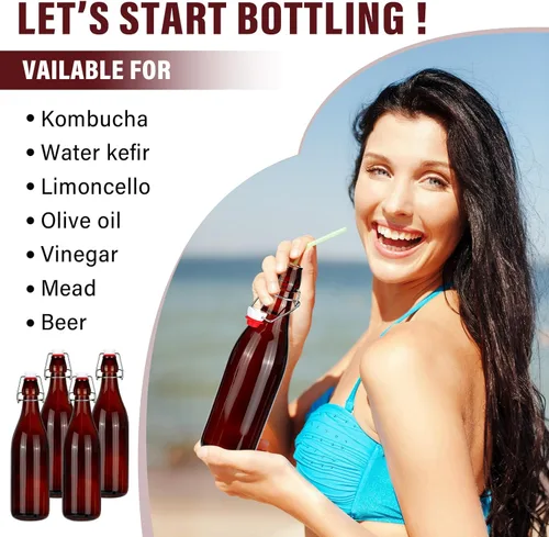 Miniatura 4 de Aoriher 12 botellas de vidrio ámbar de 25 onzas, botellas de vidrio con tapa abatible con tapas herméticas para cerveza casera, extracto