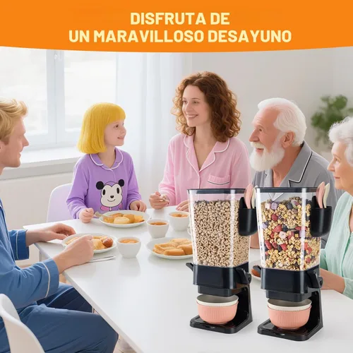 Miniatura 5 de Osacoe Dispensador de cereales para encimera, color negro, paquete de 2 con cuencos, cucharas, caja de cubiertos, dispensador de alimentos secos