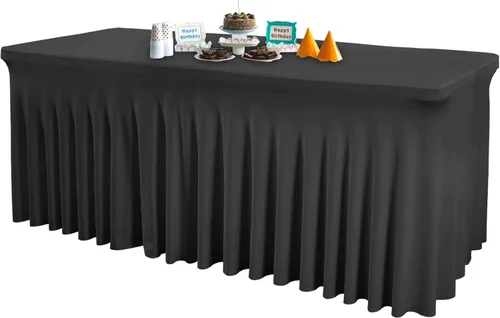 Miniatura 20 de Paquete de 1 manteles azul bebé para mesas rectangulares de 4 pies, cubiertas de mesa de spandex elástico de una pieza resistentes a las arrugas