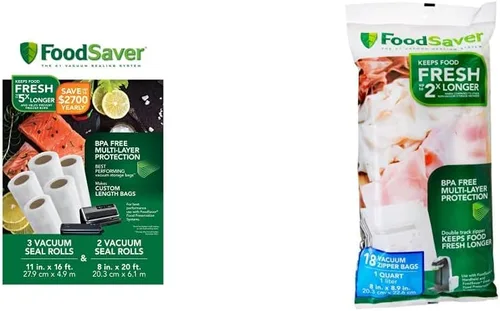 FoodSaver Paquete múltiple de rollos de sellado al vacío de 8 y 11 pulgadas, bolsas selladoras al vacío sin BPA de tamaño personalizado, paquete