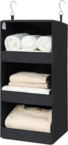 GRANNY SAYS Organizador de armario colgante de 3 estantes, estantes plegables para colgar, organizador para guardería, negro, 28.9" de alto x 12.2"