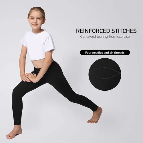 Miniatura 4 de AENLLEY Leggings de yoga activas para niñas con 2 bolsillos - Pantalones de yoga para entrenamiento de niños para atletismo (Paquete de 2)