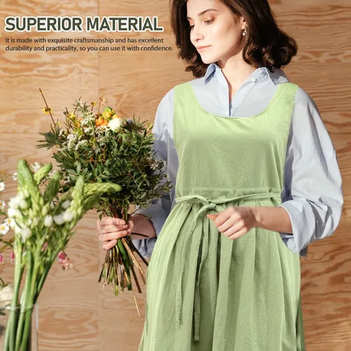 Miniatura 8 de FOMIYES Vestido de delantal de cocina, delantal para hornear verde, Pinafore Cafetería, Tienda de jardinería para mujeres y niñas