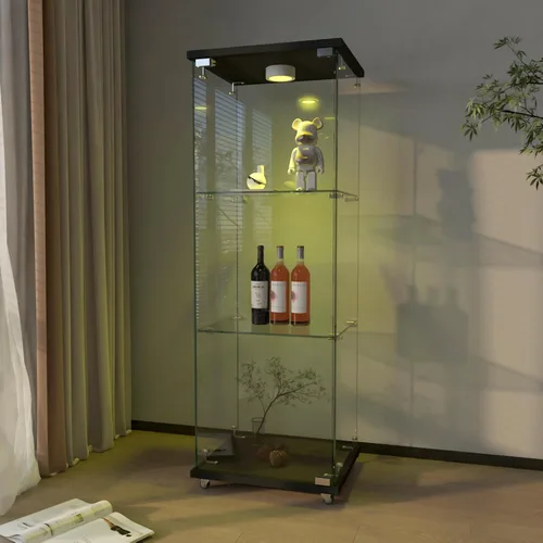 Miniatura 15 de Vitrina de cristal con 3 estantes con 2 puertas, vitrina de cristal transparente para sala de estar, dormitorio, 49.49 x 31.77 x 14.37 pulgadas