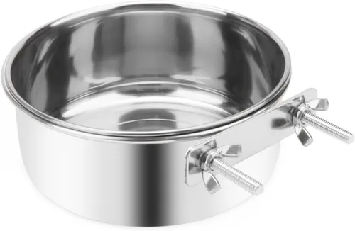 Miniatura 13 de Tazón de agua para alimentos para mascotas con soporte de abrazadera, comedero colgante de acero inoxidable para perro, pájaro, loro, gato, conejo 1