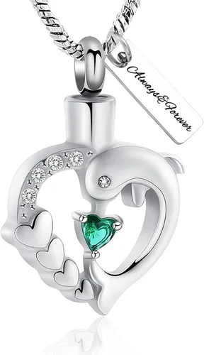 Miniatura 36 de Yinplsmemory Collar de urna de corazón de delfín para cenizas para mujer, colgante de urna de corazón de cristal, collar de recuerdo de cenizas