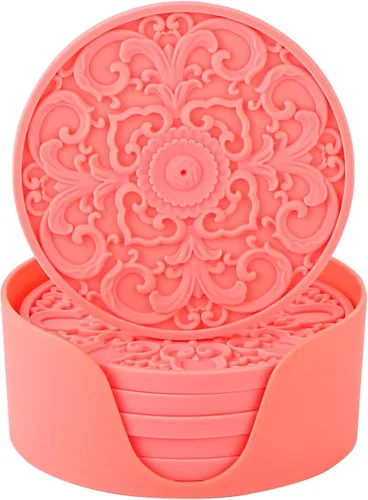 Miniatura 10 de Colinda Juego de 6 posavasos de silicona con soporte, alfombrillas antideslizantes para bebidas frías y calientes, diseños decorativos, embalaje