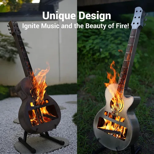 Miniatura 3 de Estufa individual portátil para exteriores, brasero, personaliza leña sin humo, chimenea de acero inoxidable estilo guitarra con bolsa de transporte