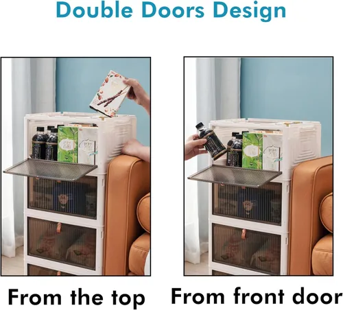 Cajón de plástico plegable de 4 niveles con ruedas, contenedores de almacenamiento apilables con tapa, cajas de organización y almacenamiento para