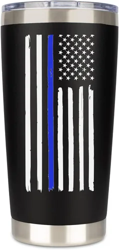 Miniatura 8 de Thin Blue Line - Vaso de policía Taza de viaje de acero inoxidable que incluye 2 tapas, 2 pajillas, caja de regalo para taza de café, correccional