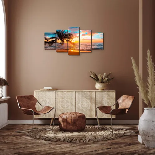 Miniatura 4 de EPHANY Lienzo abstracto de playa para pared, arte de paisaje, 5 piezas, lienzo para pared, decoración de playa, lienzo para pared, puesta de sol